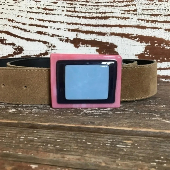 Fused Glass Pink and Blue Belt Buckle - Picture 4 of 4